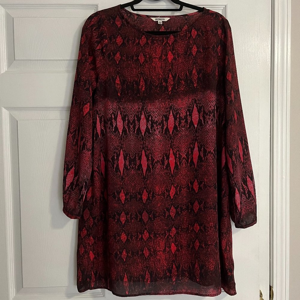 Long Sleeved Red Snake Print Dress